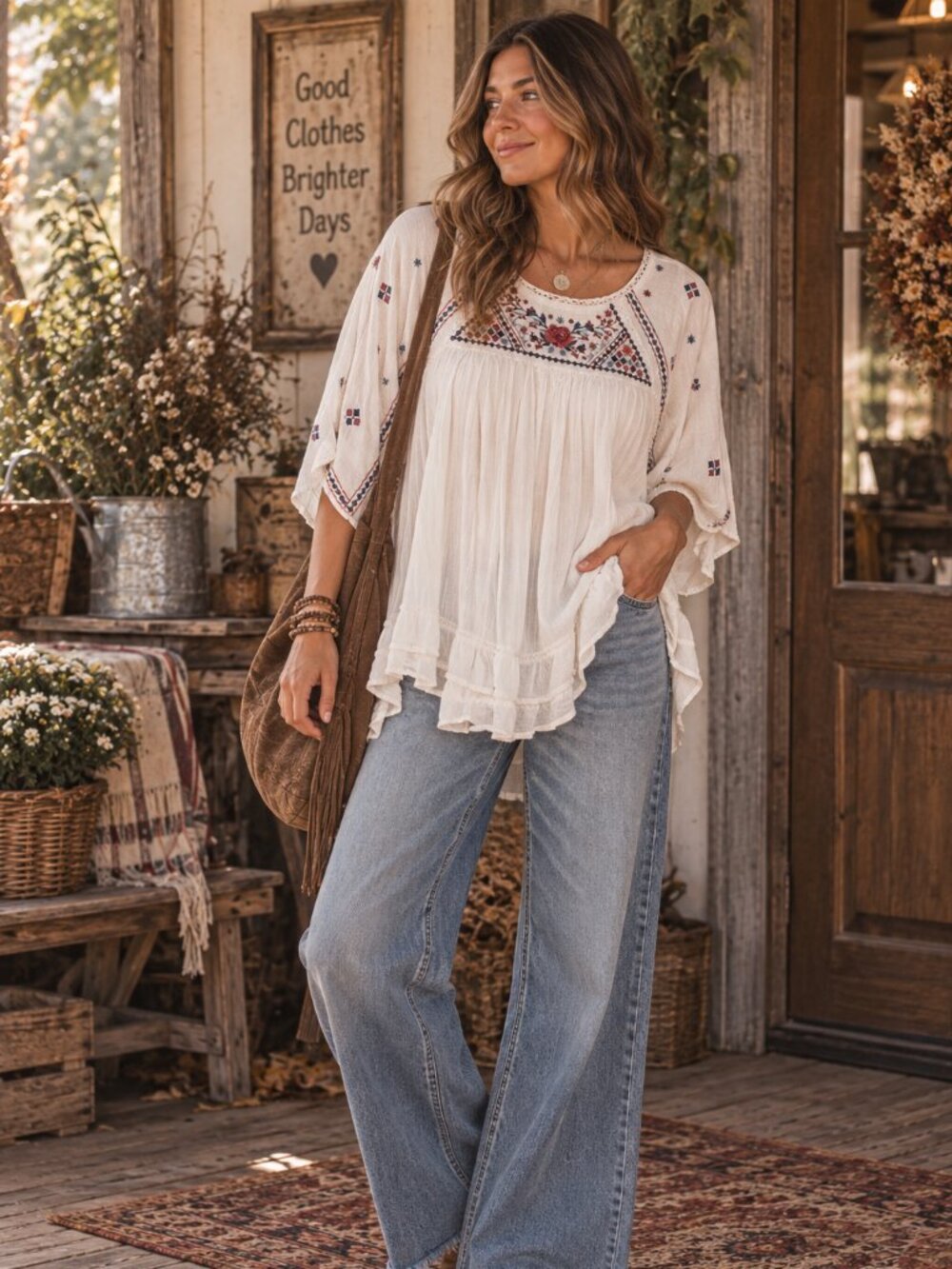 Knox Rose Embroidered Boho Peasant Blouse
